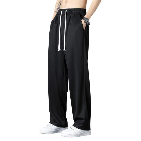 Men Sport Pants Loose Straight Wide Leg Drawstring Elastic Waist Soft Breathable Solid Color Gym Traning Jogging Sweatpants Full Length Trousers