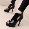 High Heel 10cm Fish Mouth Women's Sandals Waterproof Platform Black Slim Heel Versatile Sandals Stage Performance Shoes