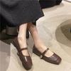 Fashion Square Headed Minimalist Black Small Fragrant Style Retro Flat Bottomed Mary Jane Shoes for Women 2024 New Spring French