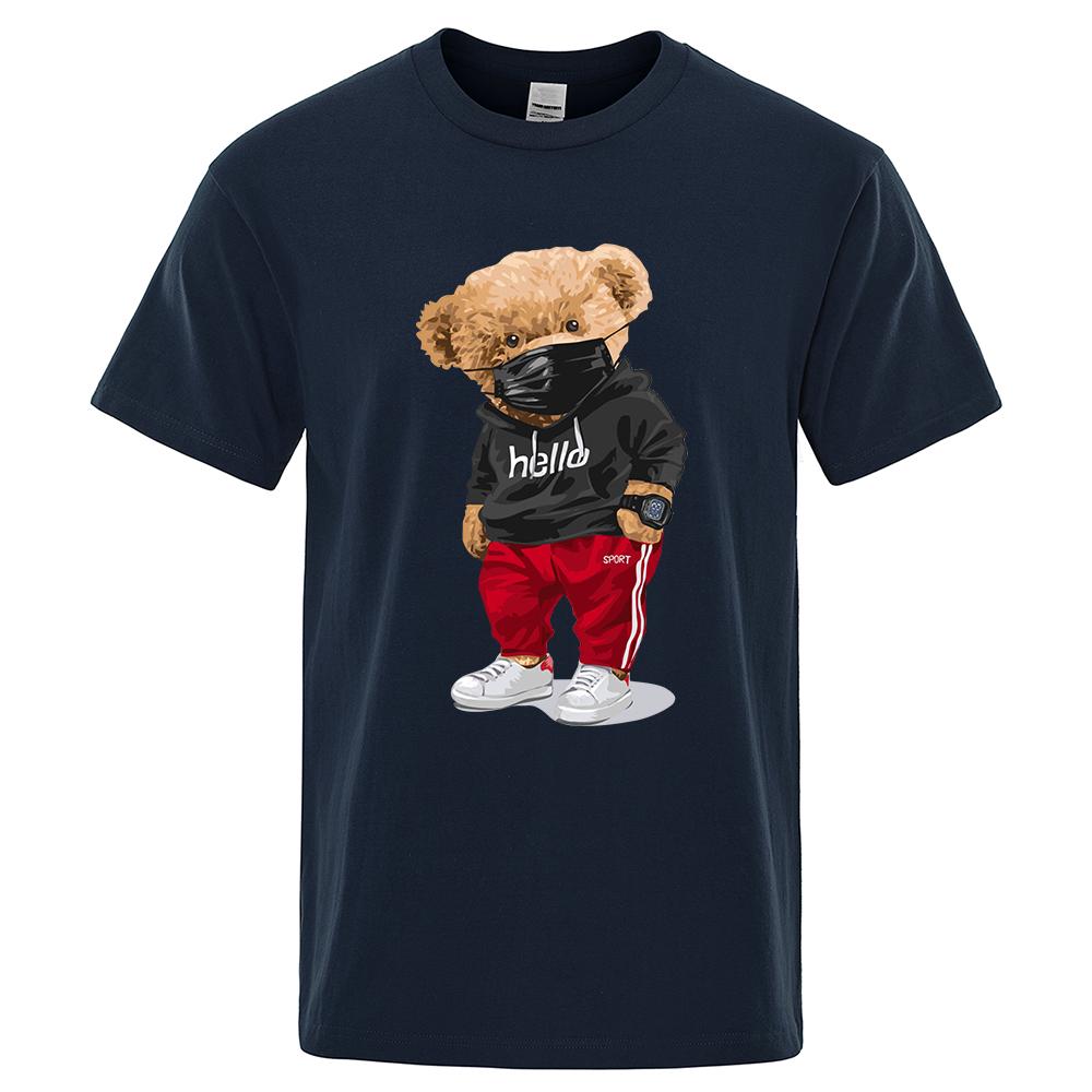 100 Cotton Sports Mask Bear Print Shortsleeved Tshirt Male Halfsleeved Summer Casual Oversized Tshirt Men Shirt S3xl