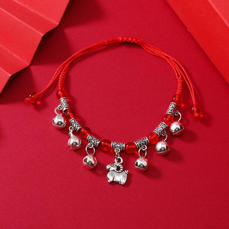 Zodiac Red Rope Woven Bell Bracelet Natal Life Men's and Women's Versatile Hand Rope Anklet Accessories