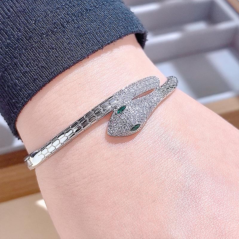 Браслет с гепардом, инкрустированный цирконом, Браслет с головой леопарда, Браслет-змея S-образной формы