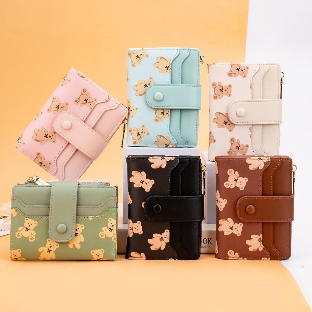 Baellerry Short Wallet For Women With Cartoon Bear Pattern Pu Material Antitheft Rfid Card Holder For Daily Use