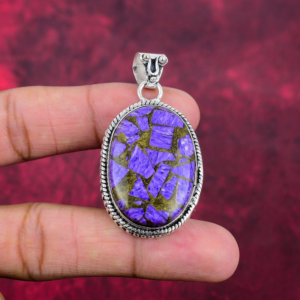 Copper Charoite Pendant Gemstone Jewelry, 925 Solid Sterling Silver Pendant, Handmade Gift For Wife Pendant Jewelry