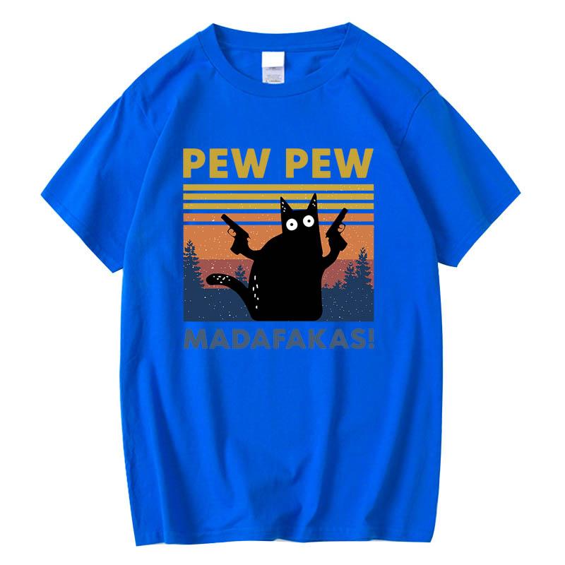 Pew Pew Madafakas Футболка Мужская С коротким рукавом Новинка Смешная Кошка Футболка Хлопок Свободные Топы Рубашки Футболка Футболка С круглым вырезом Уличная одежда