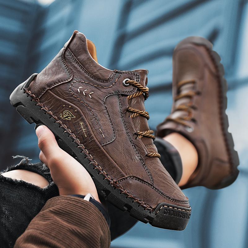 Fashion Comfy Leather Sports Super Men Treking Boots Man Casual Travel Shoes Hand-stitching Men Walking Boots Outdoor Man Driving Shoes