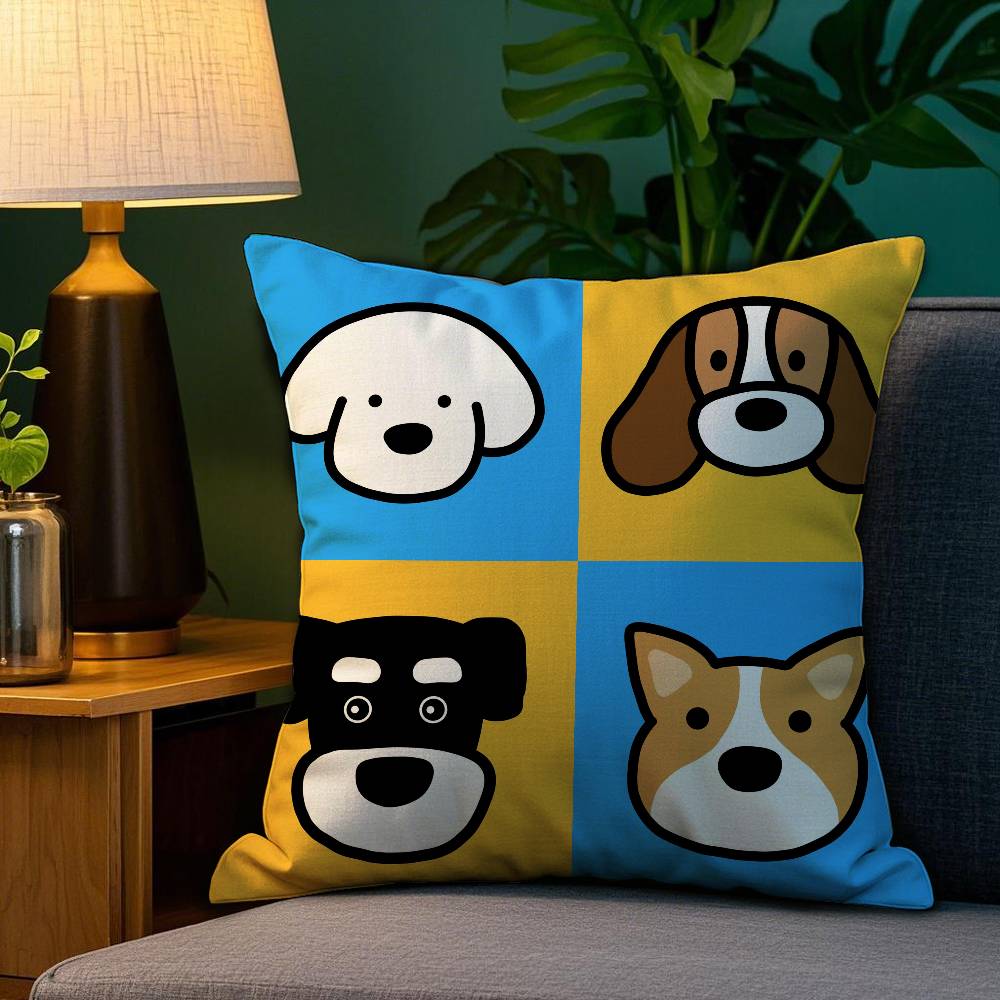 Cartoon Simple Cute Dog Pillow Case Plush Fabric Soft Double Sided Print Home Sofa High Quality Cushion Cover Throw