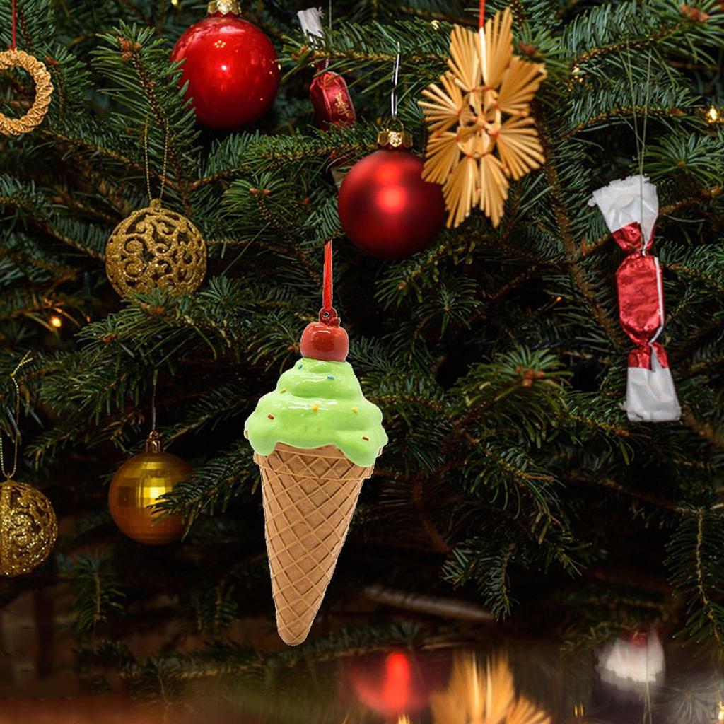 Ice Cream Cone Ornament Christmas Pendant Photo Prop Collectible Dessert Decor for Indoor, Outdoor,