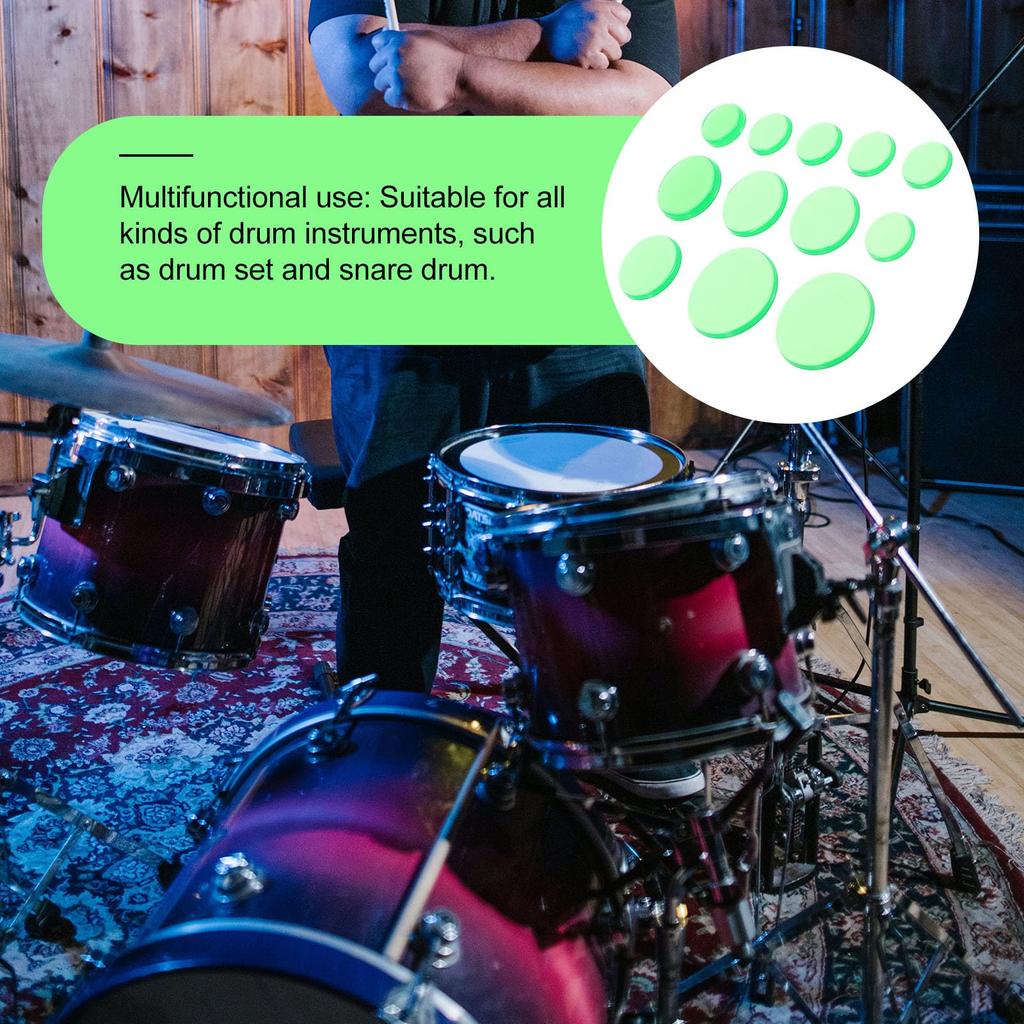 Alasum Damper Pad 12 Piece Set Silicone Drum Pad Green Silencer Sticker Dam Drum Pad Ampossible Pad Наклейка на барабан Overtone Sticker Accessories