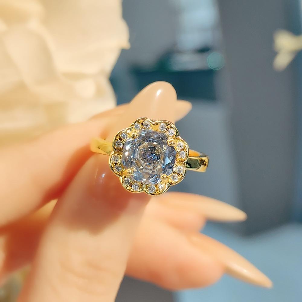 Exquisite Colorful Octagon Millennium Rose Cut Paraiba Ring Set Light Luxury High Carbon Diamond Redstone Stud Earrings Pendant