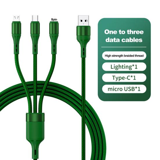 Зарядный шнур с защитой от помех и вилкой Многофункциональное воспроизведение Стабильная выходная зарядка 6А Быстрая плетеная зарядка через USB 3-в-1