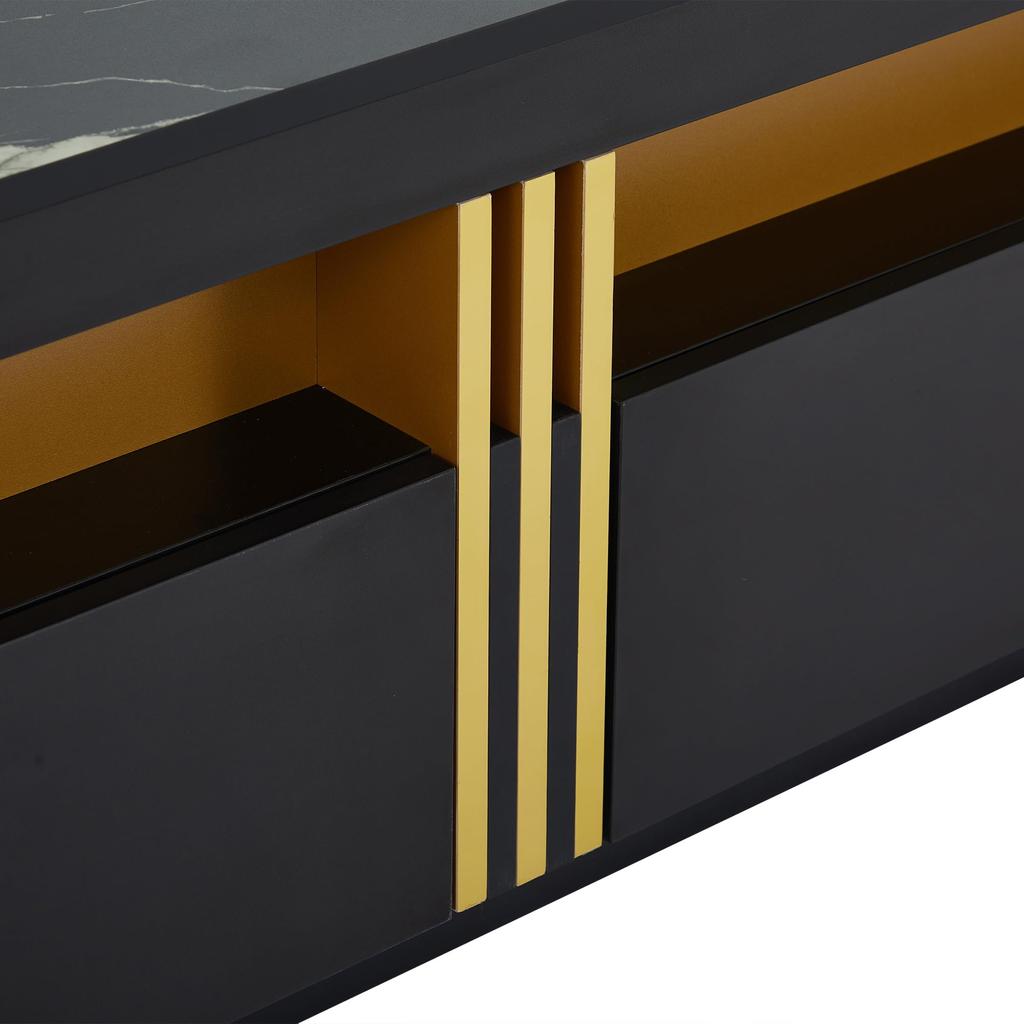 TV Cabinet TV Board Three Drawers, TV Stand for TVs Up To 90 Inches, TV Table Living Room, Dining Room, Bedroom, Ink. 200cm, Black