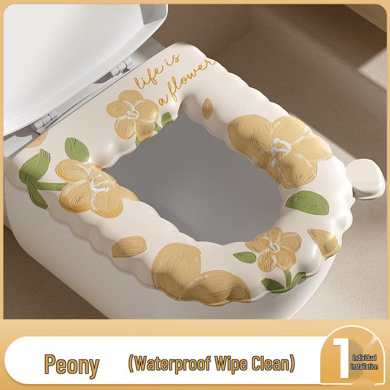 Водонепроницаемая подушка для сиденья унитаза на все сезоны с крышкой и чехлом с утолщенным узором