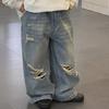 Деревянная Овца Весна 2025 Детские Джинсы Клеш с Рваными Краями - Трендовые для Мальчиков и Девочек