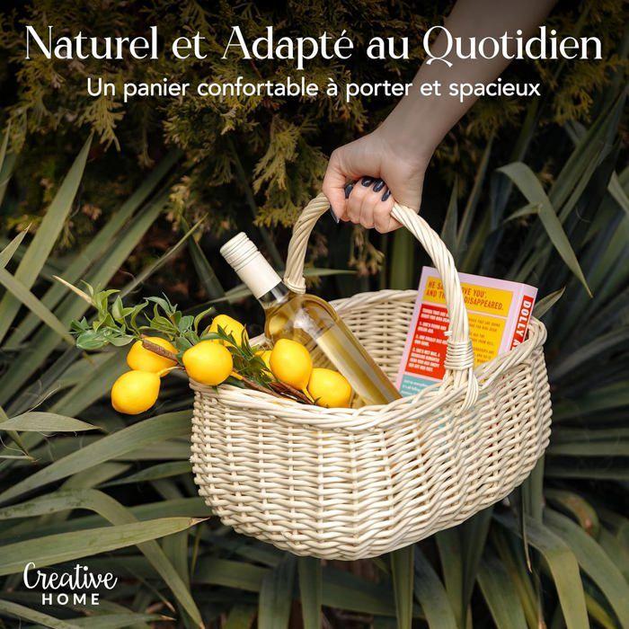 Panier de Pique-Nique - CREATIVE HOME - Osier Blanc - 36x27x32 cm - Polyvalent - Artisanal