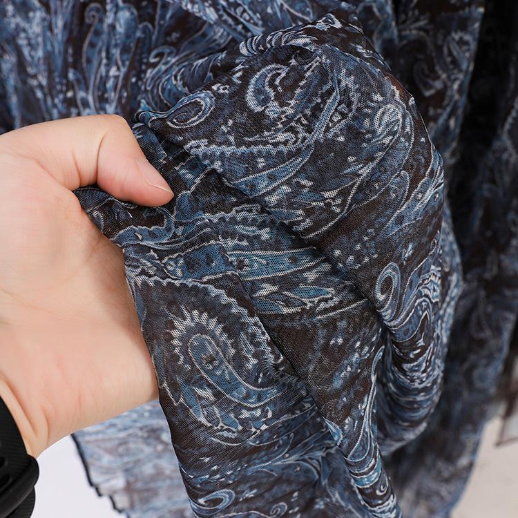 Fei Yuan Elegant High Waist Retro Paisley Mesh Midi Skirt for Women - Early Spring Collection