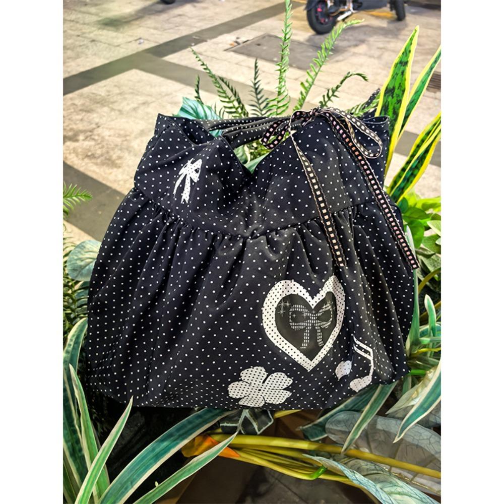 Корейская сумка-тоут в горошек милый бант любовь ретро нота плечевая сумка большая вместимость хлопок для путешествий на вынос