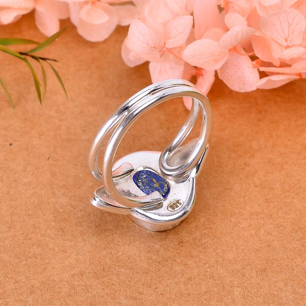 Copper Lapis Lazuli Designer Handmade Oxidised 925 Sterling Silver Ring V2939, Blue Ring, Oval Ring, Valentin's Day Gift, Gift For Her, Birthday Gift,