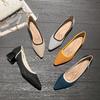 Spring and Autumn Pointed Flying Knitted Single Shoes Medium Heel Knitted Flying Thread Knitted Ladyshoes Thick Heel