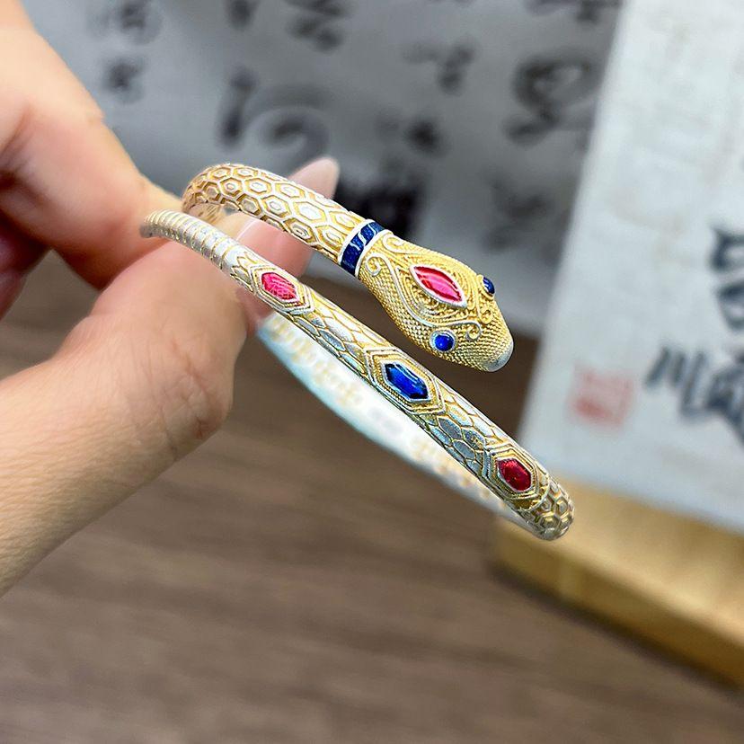 Преувеличенный разноцветный браслет неправильной формы, Знак Зодиака Змея, Ретро Литературный и Этнический Стиль