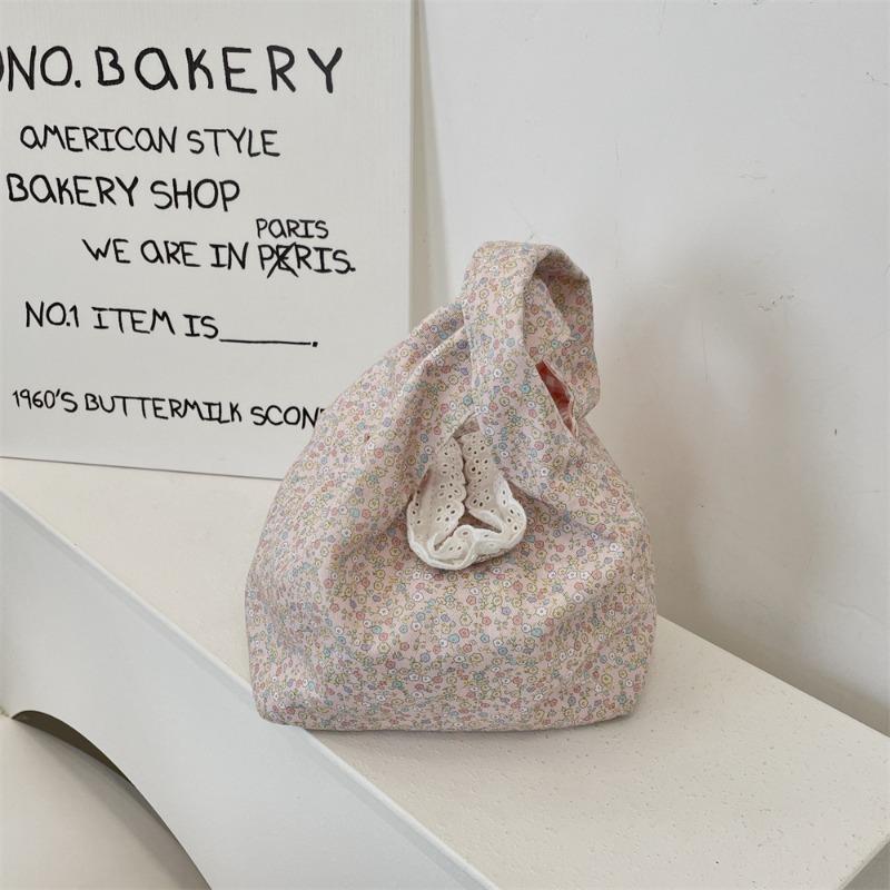 1 Cute Floral Hand-held Canvas Bag, Work Sundries, Small Bag, Summer Bag, Women's Wrist Bag
