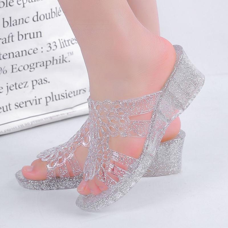 New Summer Sandals Female Crystal Jelly Shoes Beach Shoes Slip Plastic Transparent Shoes Women Sandals Pvc Jelly Sandals