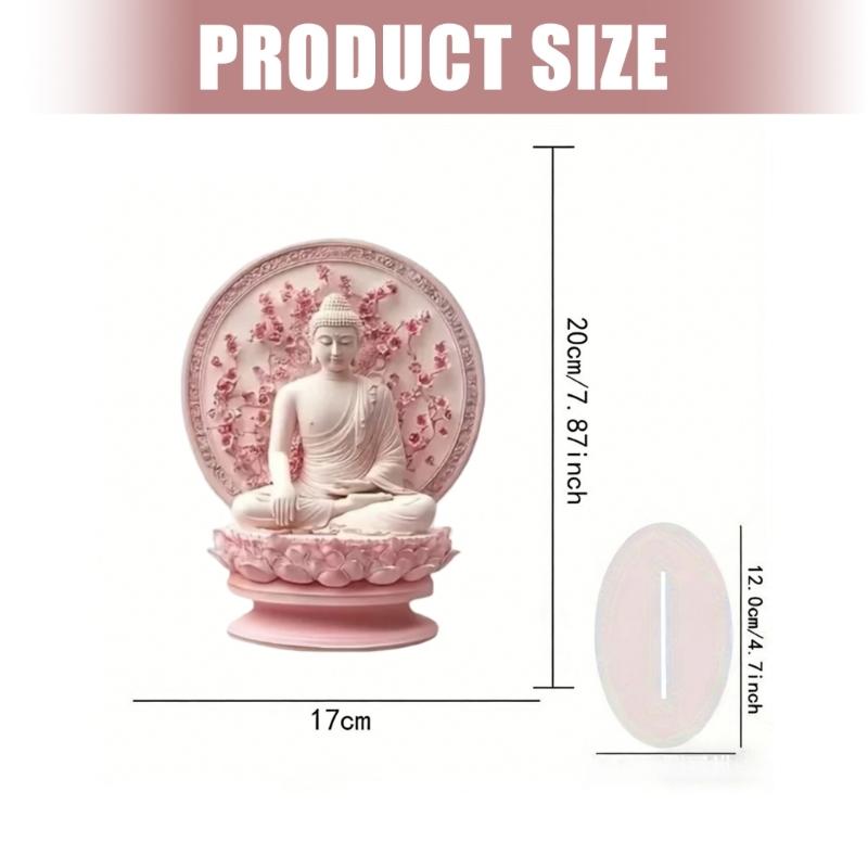 2D Acrylic Buddhist Statue with Base Flat Buddhas Figurine Sculpture Table Ornament Meditating Spiritual Decoration