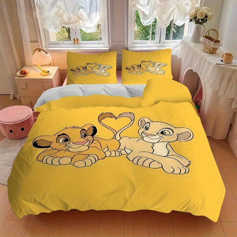 3pcs Lion King Simba & Nala Heart Shaped Tail Quilt Set, Soft and Comfortable Bedroom, Guest Room and Dorm Decor Bedding Set 1 Quilt Cover +