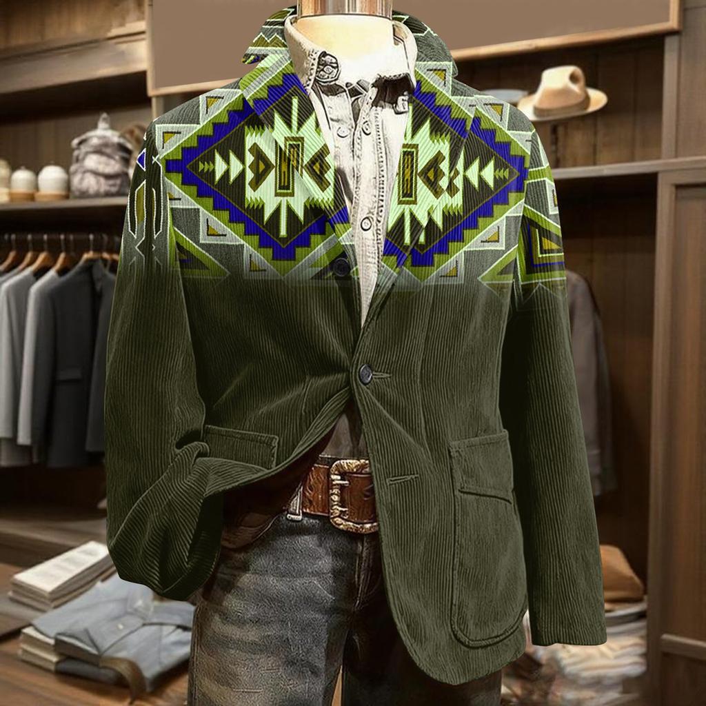 Мужской вельветовый теплый пиджак-кардиган с принтом и карманами, мужской повседневный костюм