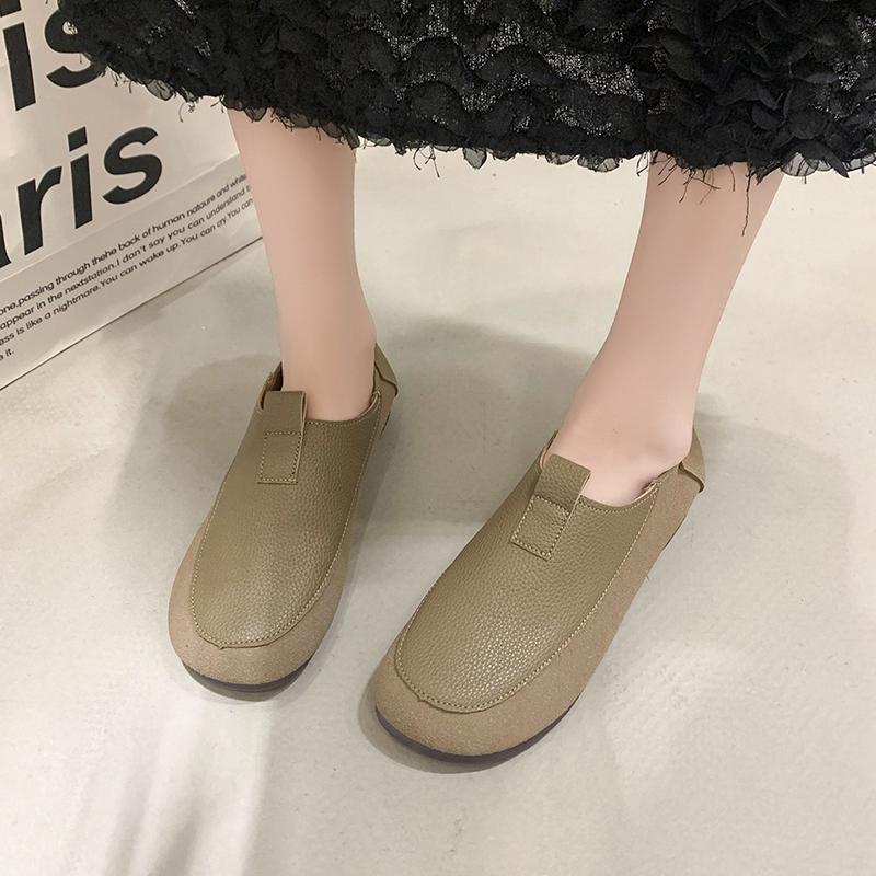 Модная обувь для женщин в стиле ретро с неглубокой подошвой, весна-осень, новые мягкие женские туфли-лодочки, однотонные повседневные туфли без застежек, туфли на плоской подошве
