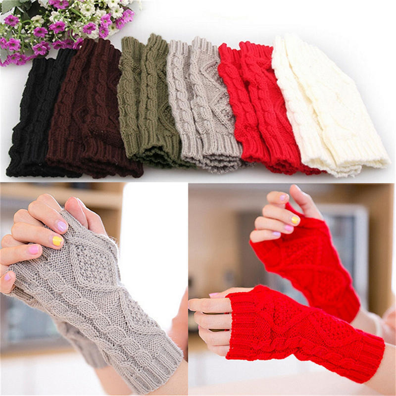 Unisex Men Women Arm Warmer Fingerless Knitted Long Gloves Cute Mittens
