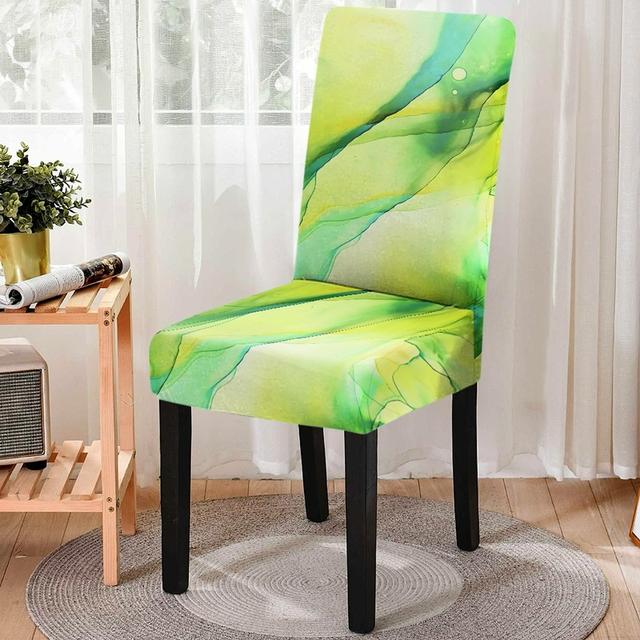 Противообрастающий чехол для обеденного стула из спандекса с мраморным узором, противообрастающий чехол на сиденье «все включено», съемный защитный чехол для высокой спинки