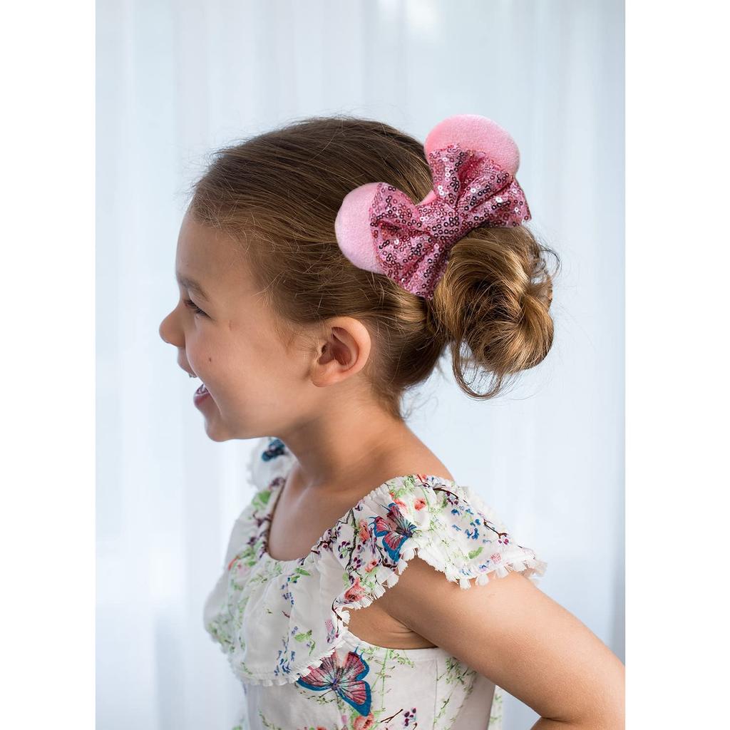 JIVELER Cute Mickey and Minnie Mouse Scrunchies, Set of 4, with Mouse Ears, Stretchy Hair Ties, Colorful and Cute, Perfect for Birthdays, Hair