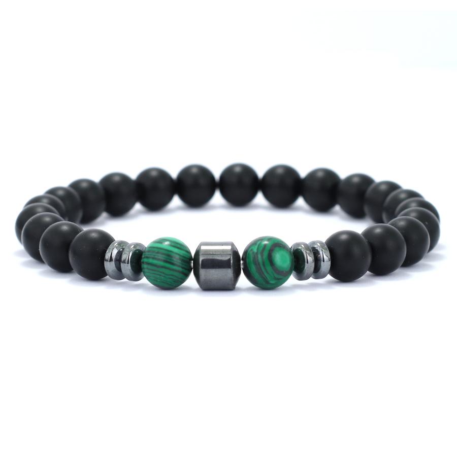 Simple Men Bracelet Hematite Onyx Beaded Volcanic Howlite Stone Strand Gift for Him Brass Braclet Yoga Healing Hand Jewelry