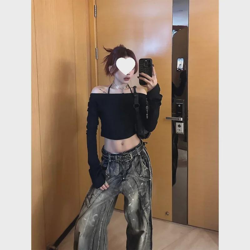 Унисекс Широкие джинсы с принтом «Tie-Dye Graffiti» — Летний стиль с потертостями в стиле ретро