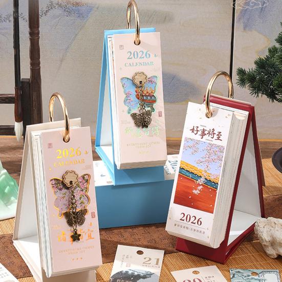 Винтажный настенный перекидной календарь в европейском стиле 2026 года, масляная живопись, январь-декабрь, настольный планер