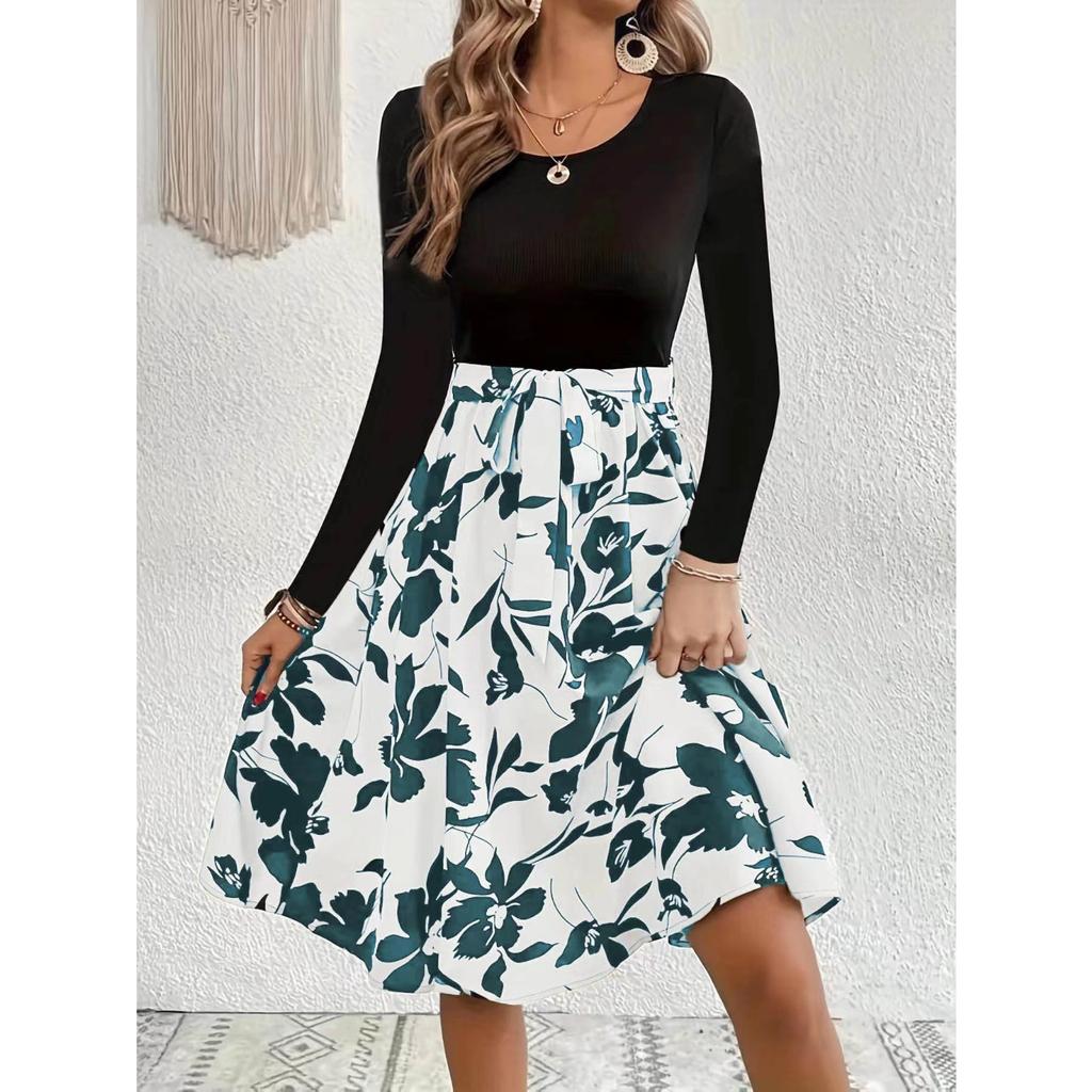 IHUASU Осенне-зимнее женское платье, однотонное, с круглым вырезом, тонкое, с длинными рукавами и разрезом, темпераментное платье