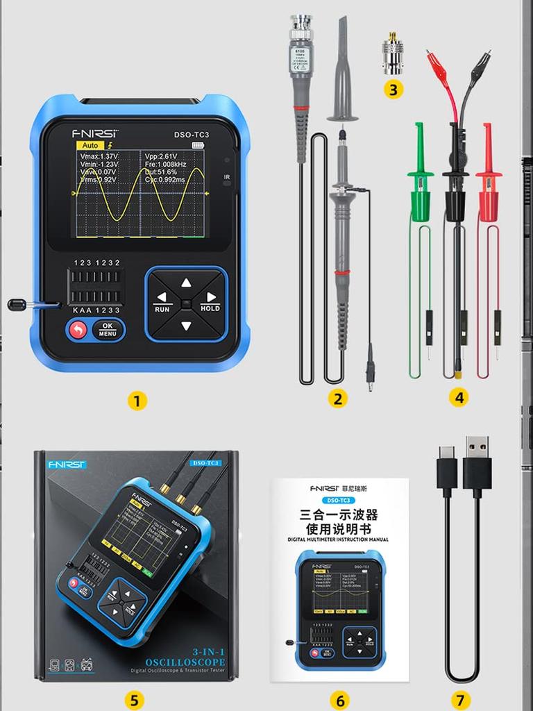 [3 in 1] DSO-TC3 500kHz Bandwidth Portable Handheld Oscilloscope 3 in 1 Transistor Tester