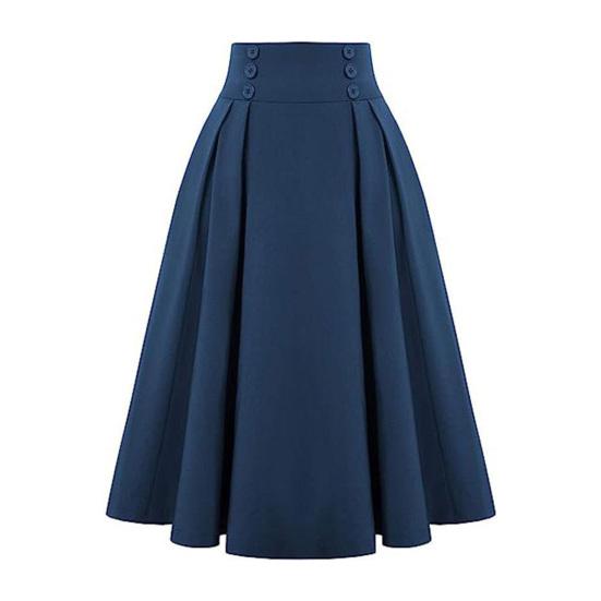 Женская юбка-миди с декором на пуговицах, цветная офисная повседневная юбка трапециевидной формы, однотонная женская юбка с высокой талией