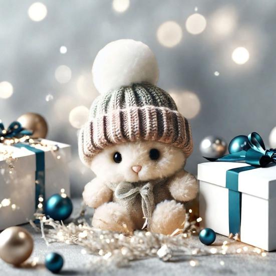 Mini Bunny Hug Easter Gift Plush Stuffed Rabbit Doll with Knitted Hat And Pom Pom Pocket Emotional Support Animal with Gift Box Inspirational Card