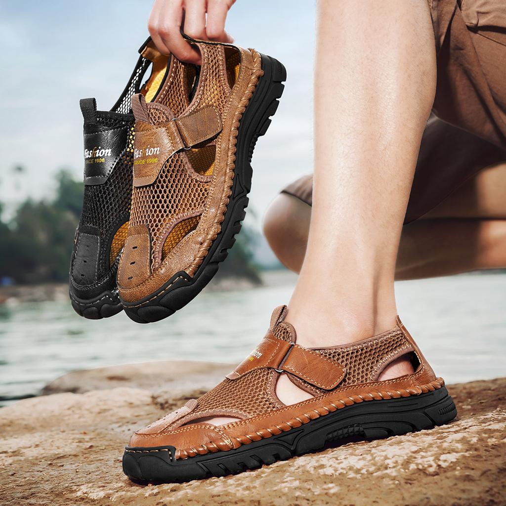 Летняя мужская повседневная обувь Кожаные сандалии Дышащая сетчатая обувь