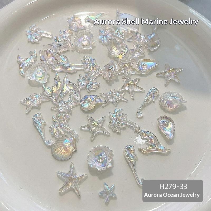 50Pcs Ocean Theme Nail Art Charms Mixed Starfish Seashell Decor Kit For Diy Manicure Nail Art Decor Accessories
