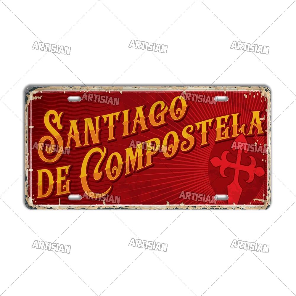 Artisan SPAIN License Plate Metal Sign City Landmark Wall Decor Decorative Vehicle Plate for Bar Pub Club Hotel Cafe Wall Art