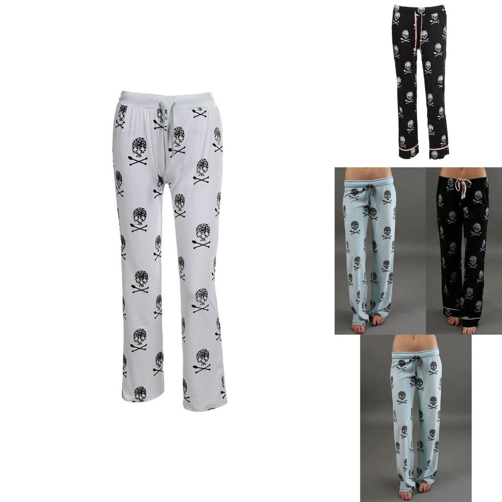 Women Fashion Lacing Skulls Printed Elastic Wide Leg Pants Plus Size 5xl Casual Trousers
