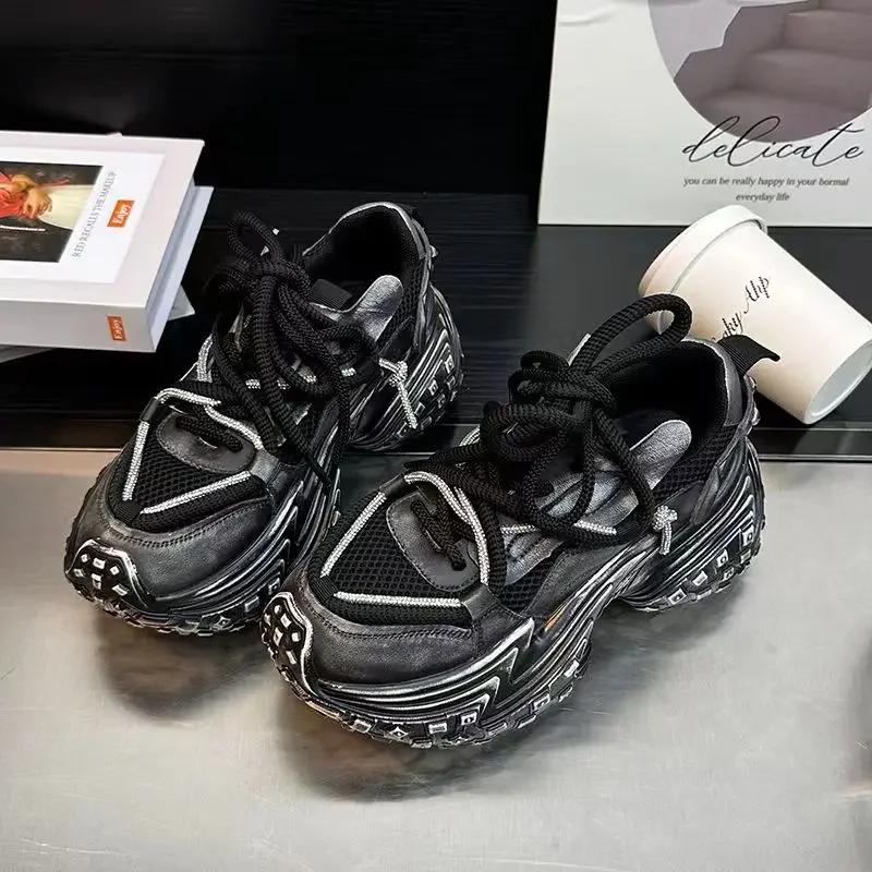 Chunky Sneaker Men Women Designer Tire Bottom Sport Shoes Fashion Casual Leather Mesh Breathable Height Increased Platform Shoes