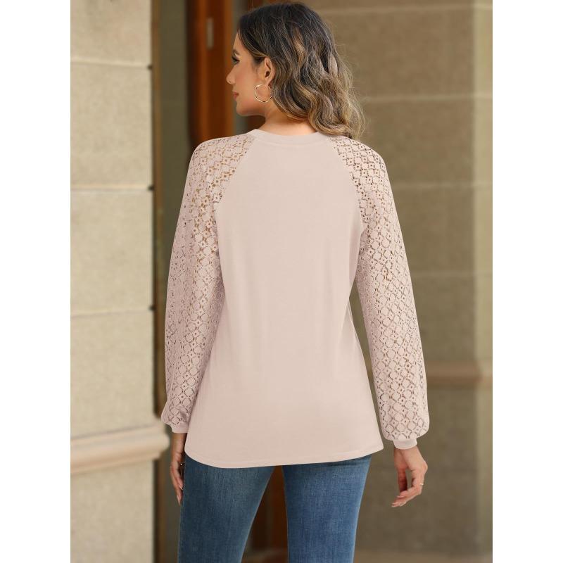 VEZFAA Женские модные повседневные весенне-осенние однотонные блузки и рубашки с круглым вырезом и длинными рукавами с принтом