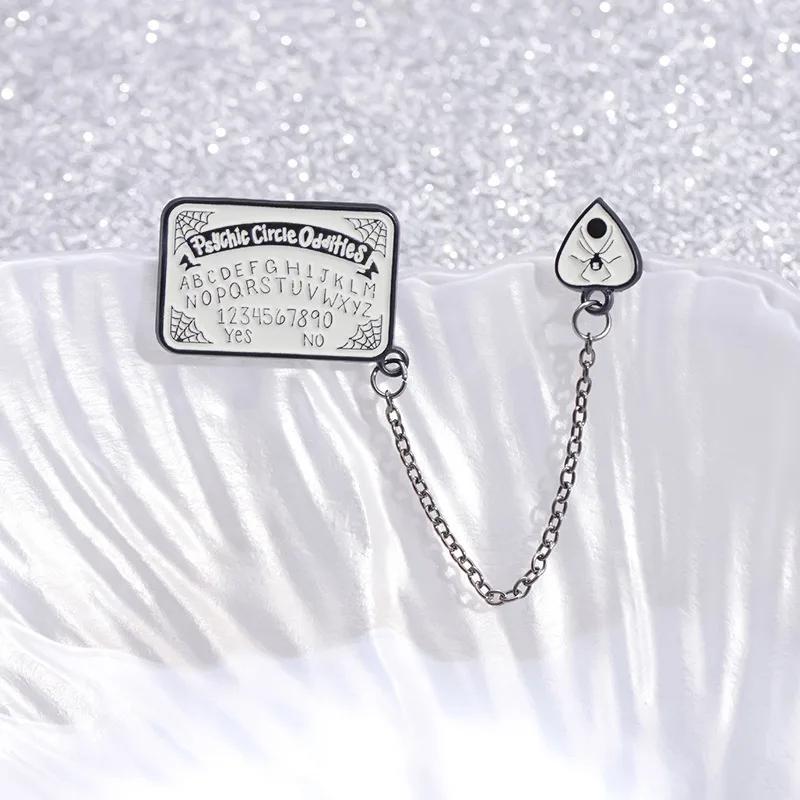 Psychic Circle Oddities Yes or No Choice Brooches Spider Web English Letter Number Spider Chain Enamel Pins Gothic Jewelry Gifts