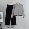 Women's Spring New Fashion Casual Plaid Sweater Wide Leg Pants Knit Two Piece Set