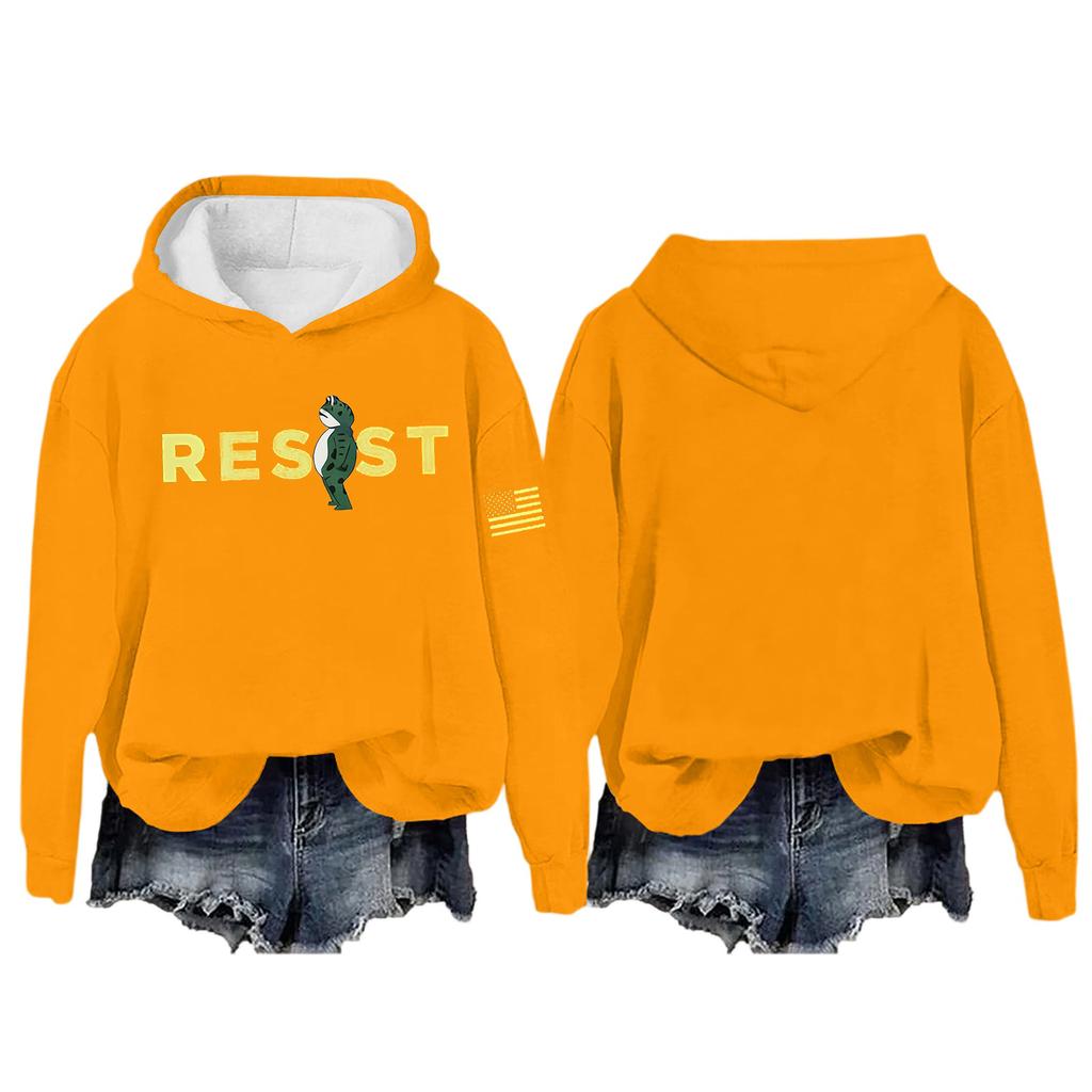 Women's Round Neck Long Sleeve Printed Pullover Hooded Sweatshirt