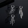 WKOUD 1 Pair Stainless Steel Earrings For Man/Women Feather Cross Pendant Long Tassel Unisex Hoop Punk Gothic Piercing Zircon